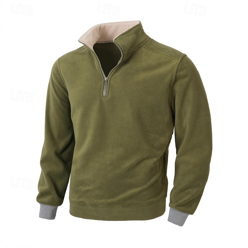 Men's Sweatshirt Fleece Hoodie Quarter Zip Sweatshirt Fleece lined Hoodie Black Army Green Beige Gray High Neck Plain Patchwork Color Block Sports & Outdoor Casual Daily Streetwear Cool Sportswear 2026 - $28.99 –P4