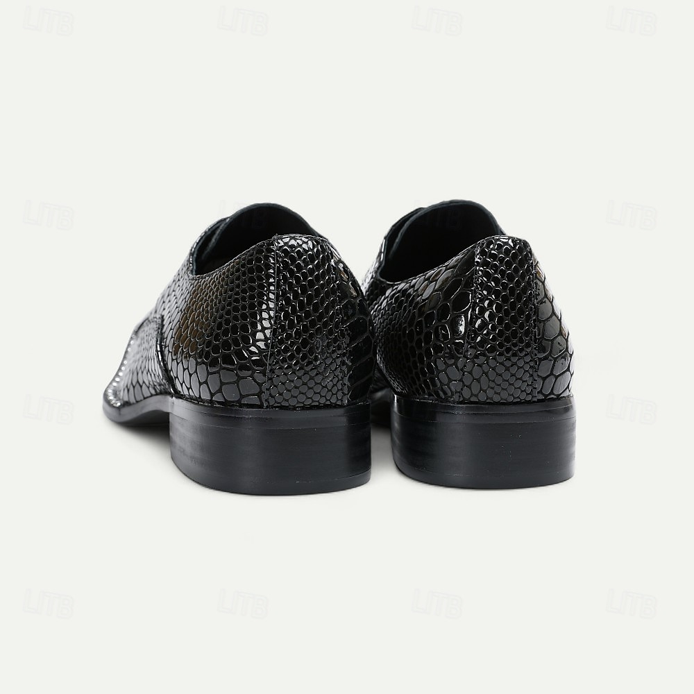 Sapatos sociais masculinos de couro legítimo bordô com estampa de cobra e cadarço e biqueira de metal – sapatos da moda para banquetes e coquetéis de 2026 por $129.99 –P15