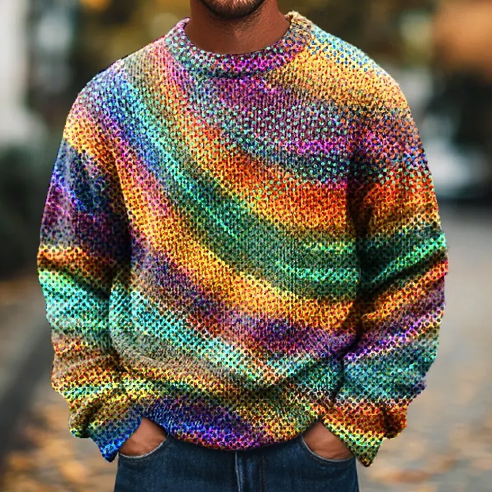Men's Geometric Color Block colour Pullover Sweater Jumper Knitwear Crewneck Casual Vacation Street Daily 3D Print Color Block Knitting Long Sleeve Fall Winter Multicolor a Multicolor B 2025 - $32.99 –P2