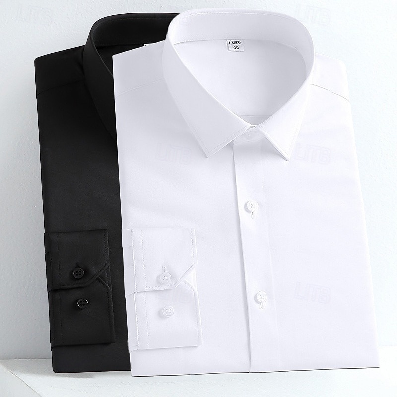 Men's Shirt Dress Shirt Non Iron Shirt Button Up Shirt Plain Formal Wedding Wine+Blue White+Black White+Blue Orange+Black Long Sleeve Lapel Spring &  Fall All Seasons Clothing Apparel 2025 - $29.99 –P3