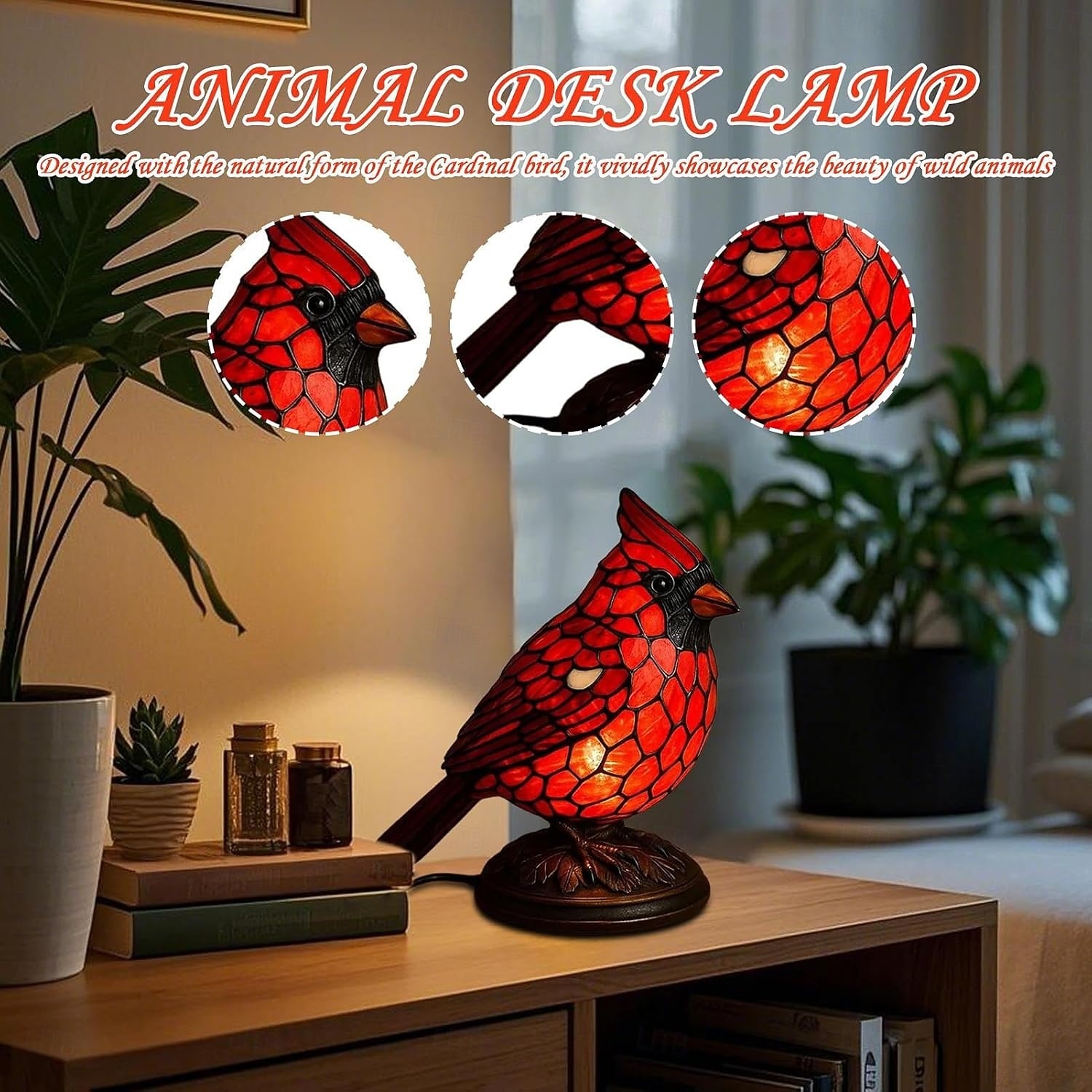 Lampă de noapte Cardinalis cu pasăre, rășină, lumină de noapte Cardinalis, decorațiuni de Crăciun, ornament de birou cu pasăre roșie, pentru noptieră, living, dormitor, decorare de casă 2026 - $29.99 –P6