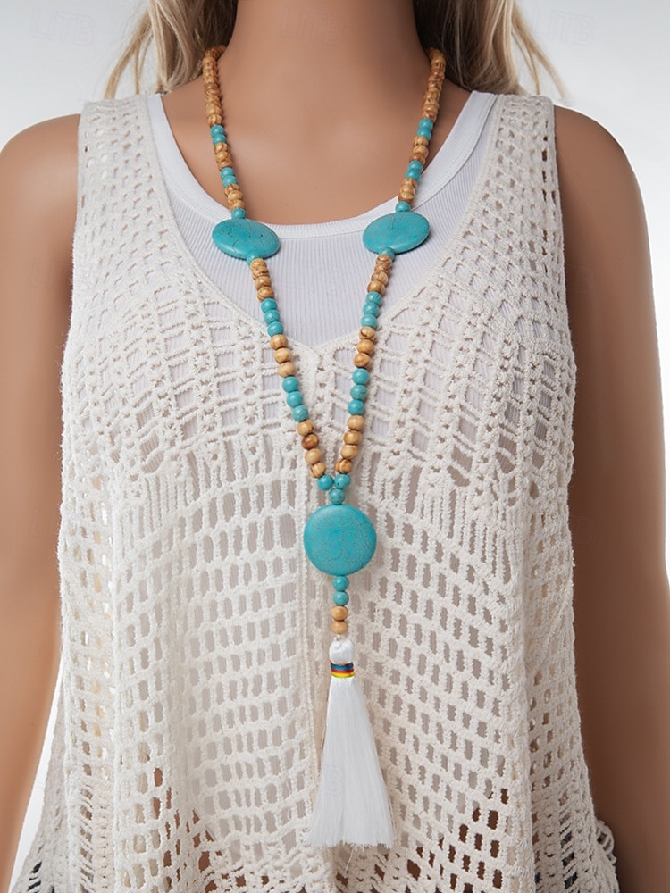 Collier long à pompon en perles pour femme avec pendentif étoile, bijoux bohème en perles de bois pour tenues décontractées, vêtements de plage et fêtes de 2026 ? $11.99 –P5