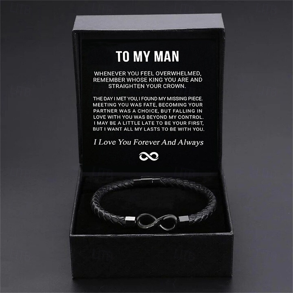 To My Man Infinity Bracelet, Magnetic Clasp Leather Bracelet for Him, Stainless Steel Men's Braided Rope Bracelet with Flip Lid Gift Box, Christmas, Birthday, Anniversary Gift for Boyfriend or Husband 2026 - $20.68 –P6