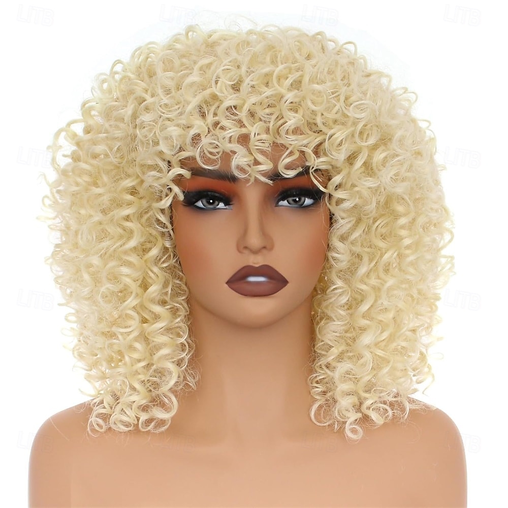 14-calowe czarno-brązowe kręcone peruki dla kobiet, krótkie, kręcone peruki afro z grzywką, naturalne, miękkie, sprężyste, puszyste, odporne na ciepło, syntetyczne włosy peruka z lat 70. na co dzień 2026 - $24.99 –P7