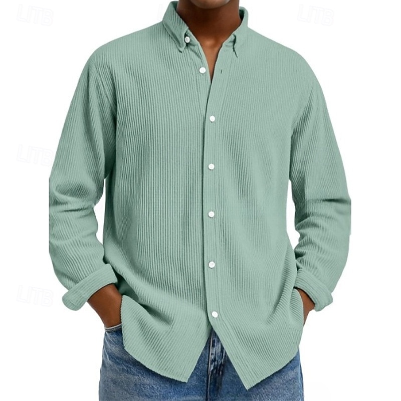 Herren Hemd Cordhemd Knopfhemd Schwarz Weiß Hellgrün Rote Marineblau Langarm Umlegekragen Büro / Karriere Straße Bekleidung Mode Lässig 2025 - $23.99 –P8