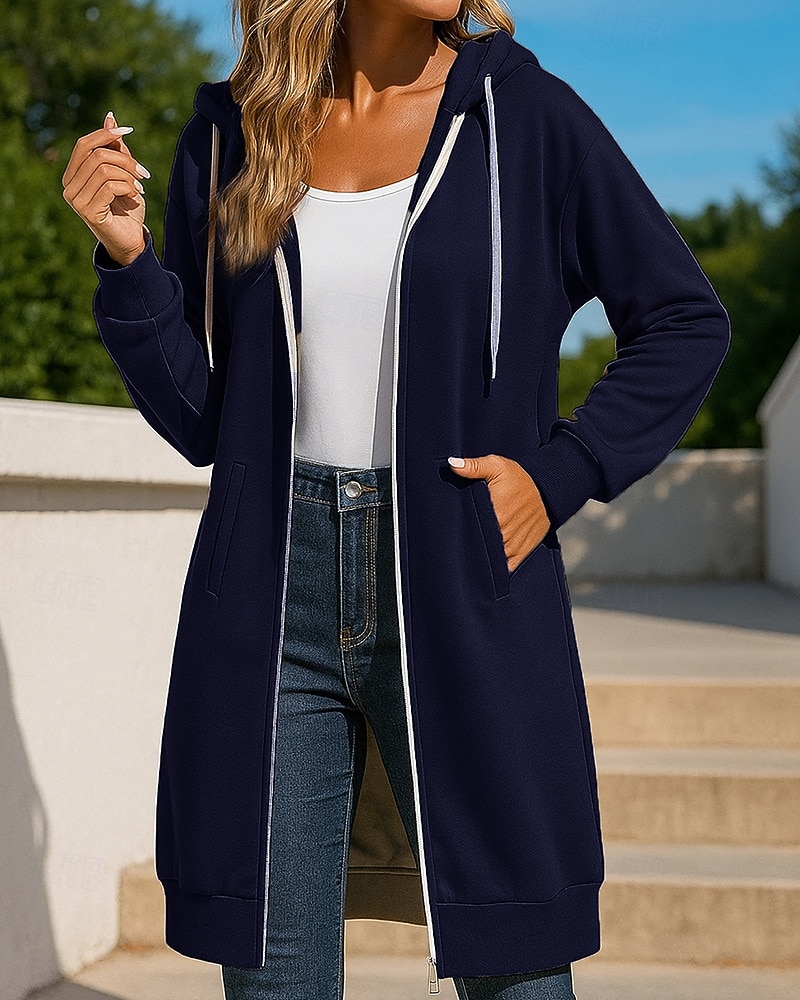 Mulheres Cor Sólida Moletom com zíper Moletom longo com capuz Outono Com Cordão Com bolsos Manga Longa Roupa Esportiva Exterior Viagem Esportivo Preto Branco Vermelho Roupa de esporte Roupas de 2026 por $28.99 –P7