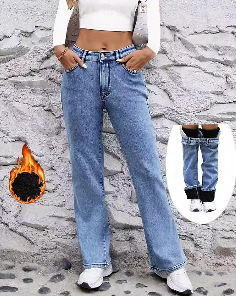 Per donna Dritto Essenziale Casual Lunghezza intera Misura del girovita medio Semplice Tasca Calore Termico Micro-elastico All'aperto Vacanza Streetwear Blu Inverno Vestibilità regolare del 2025 a $44.99 –P6