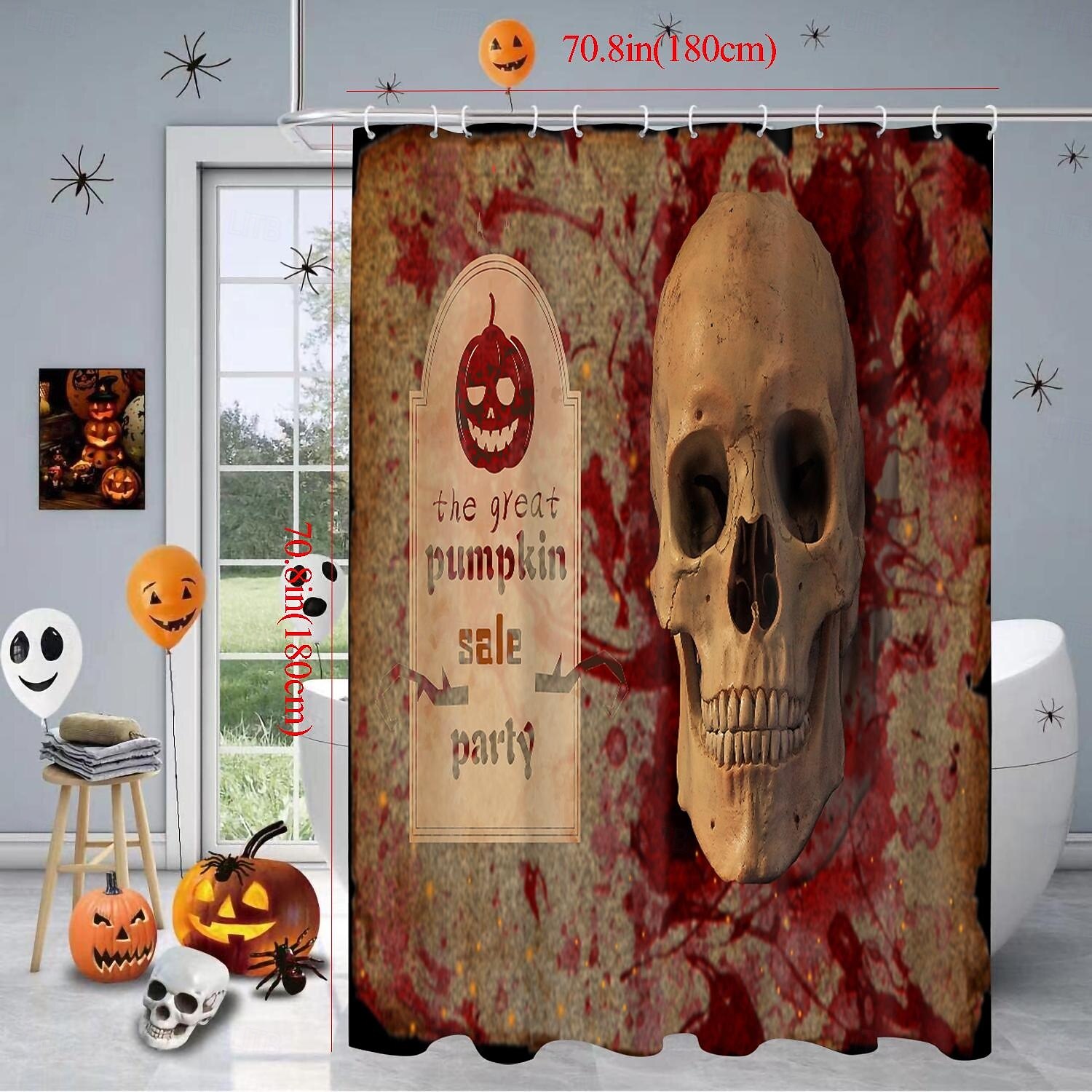 Rideaux de douche d'Halloween, motif crâne effrayant, squelette, fantôme, citrouille, tissu polyester imperméable, décoration de salle de bain avec 12 crochets, décoration de maison hantée effrayante pour les vacances de 2025 ? $18.49 –P2