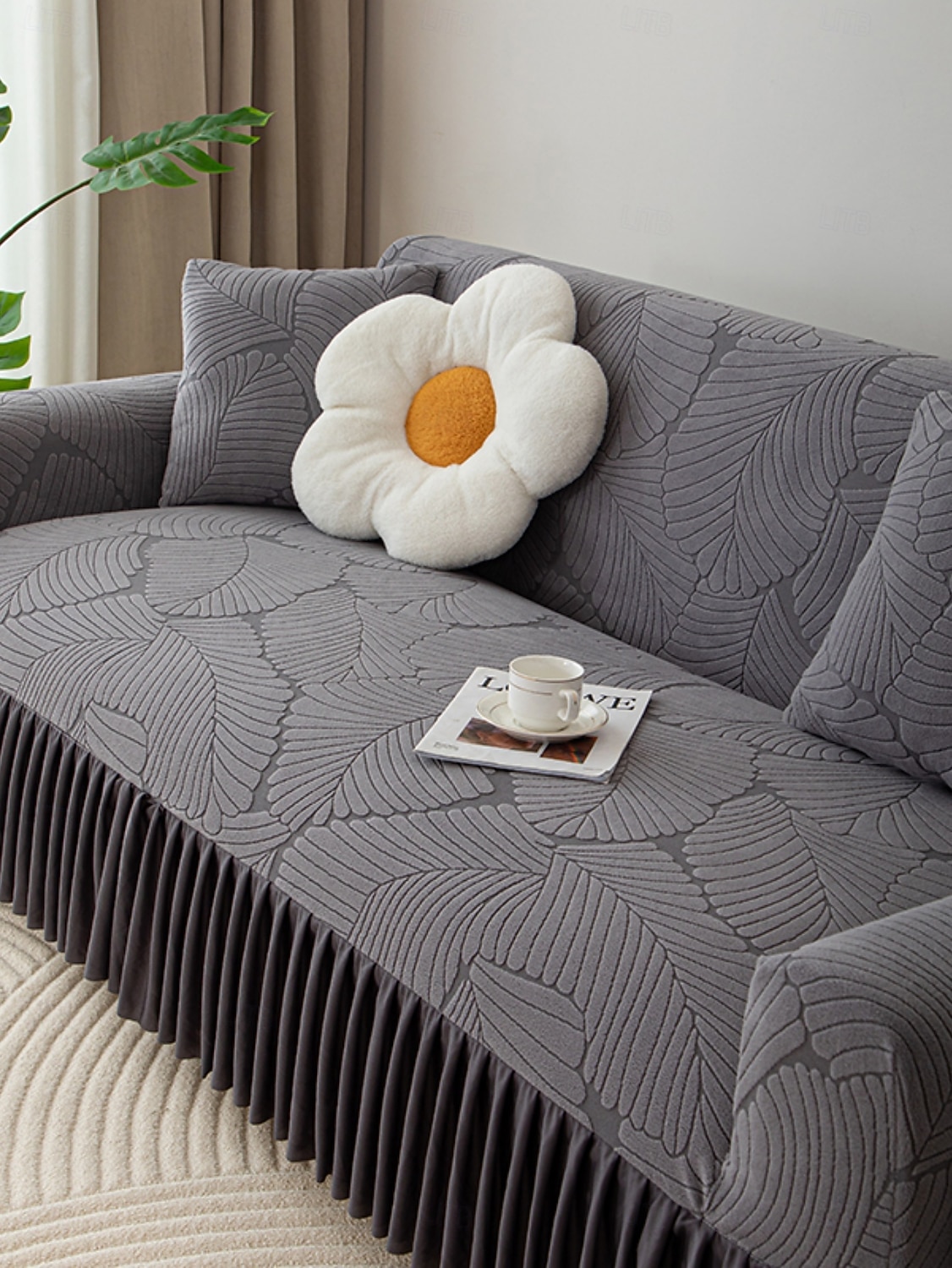 Capa de sofá com saia elástica jacquard, cor sólida premium, quatro estações, espessada, antiderrapante, universal, capa para sofás de 2026 por $50.99 –P5