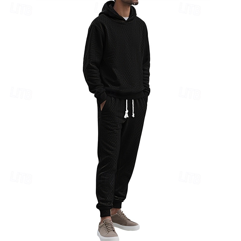 Homme Ensemble Survetement Ensemble de tenues Ensemble de sweats à capuche Sweat à Capuche Extérieur Quotidien Sports Jacquard Cordon de serrage Uni Noir Blanche Kaki Polyester Tenues de Sport Mode de 2025 ? $39.99 –P12