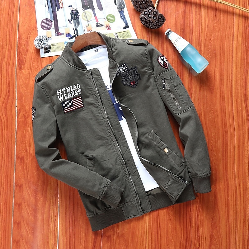 Homme Veste utilitaire Veste Cargo Veste Décontractée Vacances Quotidien Respirant Avec Poches Printemps Automne Drapeau national Mode Classique Col montant Régulier Noir Kaki Vert Véronèse Veste de 2025 ? $38.99 –P11
