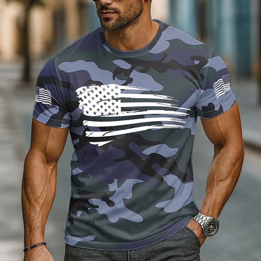 Herren Tarnung Amerikanische US-Flagge T Shirt Kurzarm T-Shirt 3D-Druck Rundhalsausschnitt Hemd Täglich Militär Täglich Straße Jagd Blau Grün Grau Sommer Frühling Bekleidung S M L XL XXL XXXL 2026 - $19.49 –P3