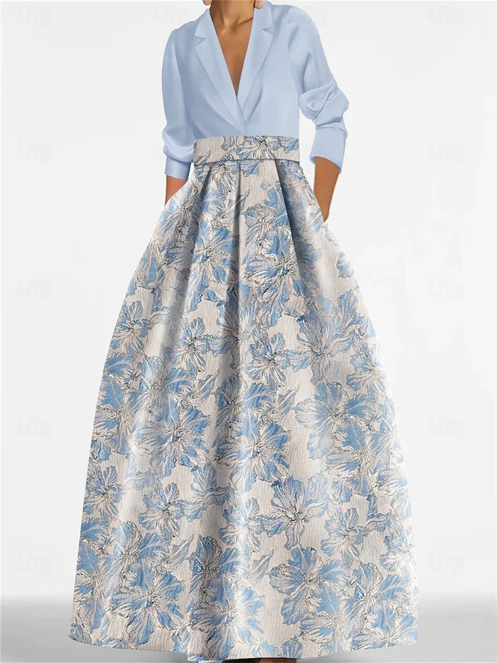 2025年 Ａライン フロア丈 イブニングドレス ボールガウン フォーマルドレス エレガント ヴィンテージ 長袖 シャツカラー フォーマル サテン ナイロン ととも​​に スリット 2025  コレクション – $154.99 –P3