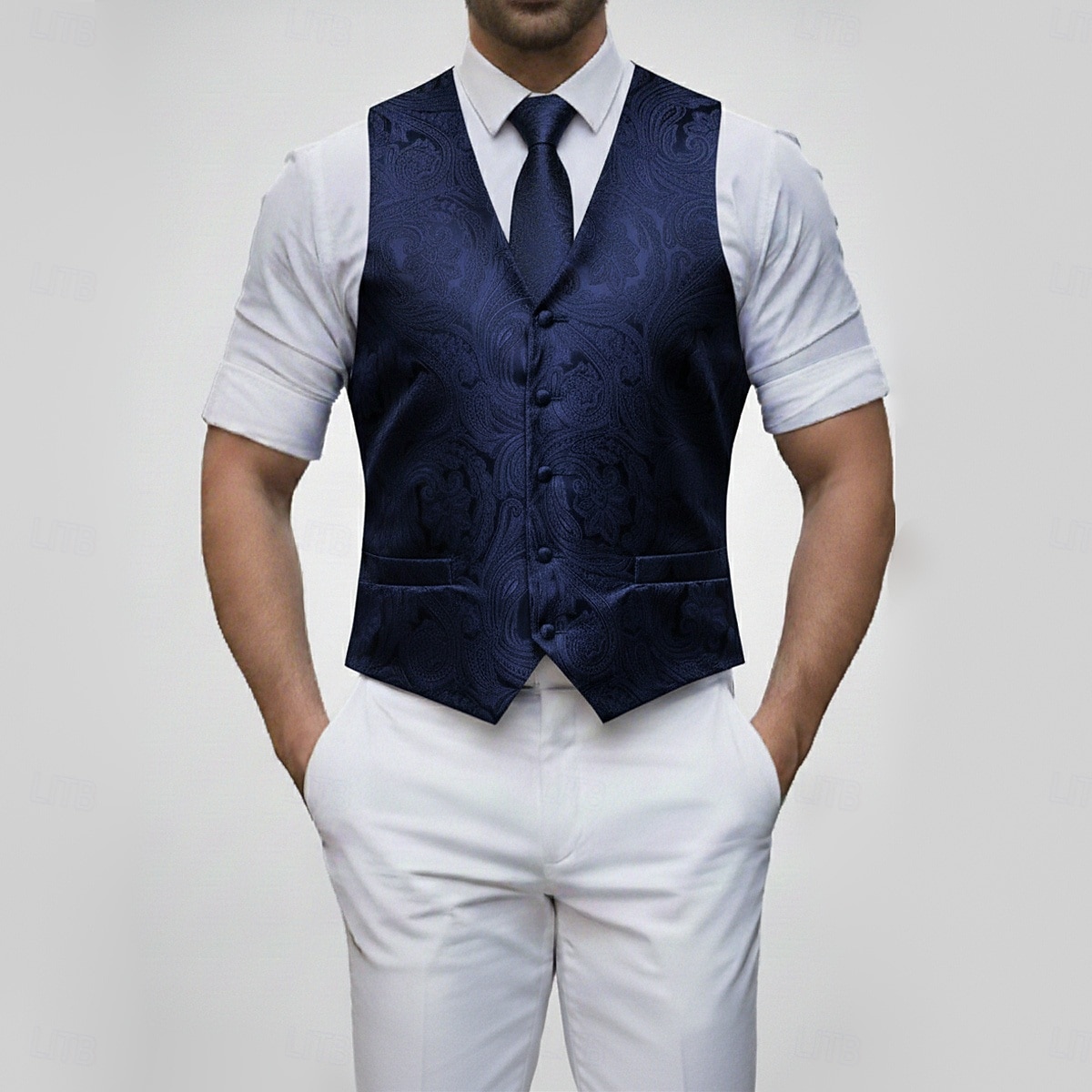 gilet homme col V fête cachemire bordeaux bleu vert coupe ajustée de 2025 ? $35.99 –P5