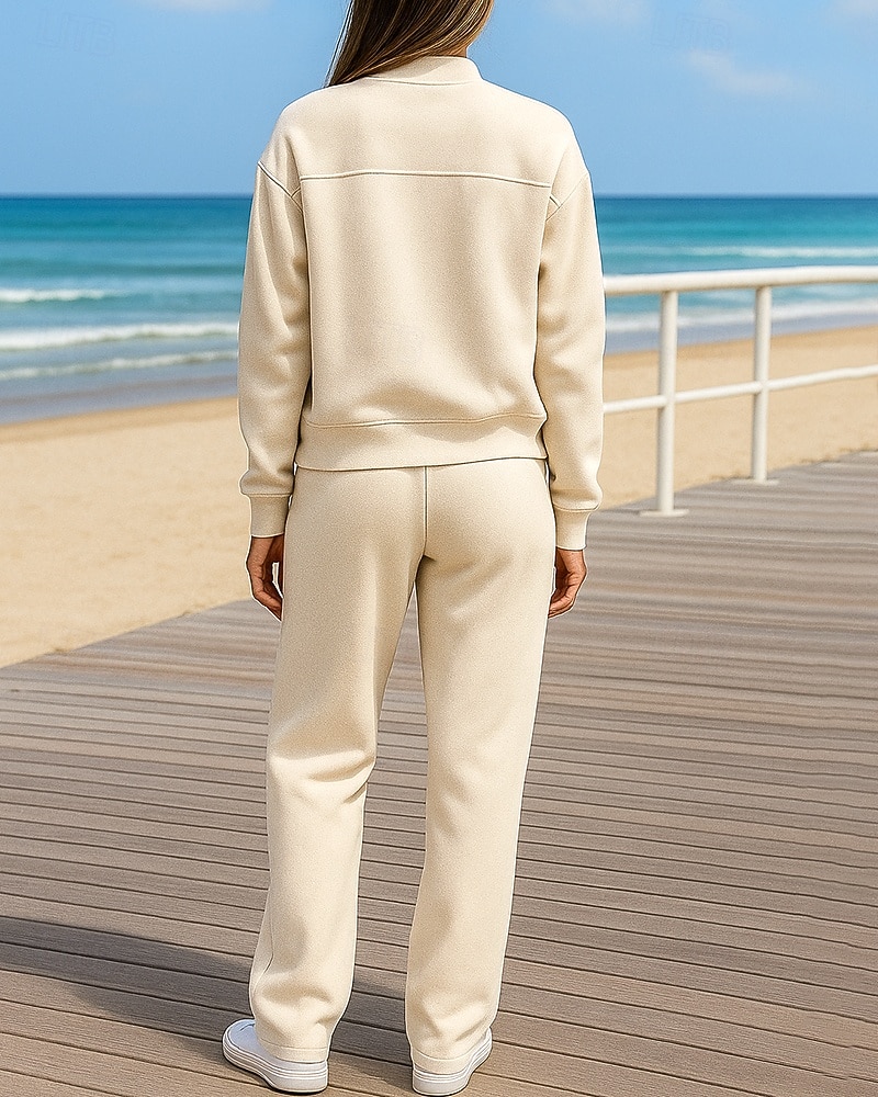 Damen 2-teilige Outfits Lounge-Sweatshirt Tasche Einfarbig Kombination Herbst Schwarz Weiß Spandex Outdoor Reise Sport Feuchtigkeitsableitend Langarm Sport Sportkleidung Mikroelastisch Normale 2026 - $20.49 –P2