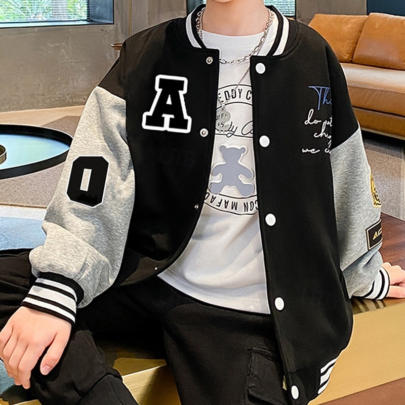 Barn Unisex Baseballjackor Ytterkläder Färgblock Långärmad Komfort Knappar Mjukt Täcka Utomhus Bomull Mode Dagligen Svart Vår Höst 4 år + 2025 - $20.99 –P5