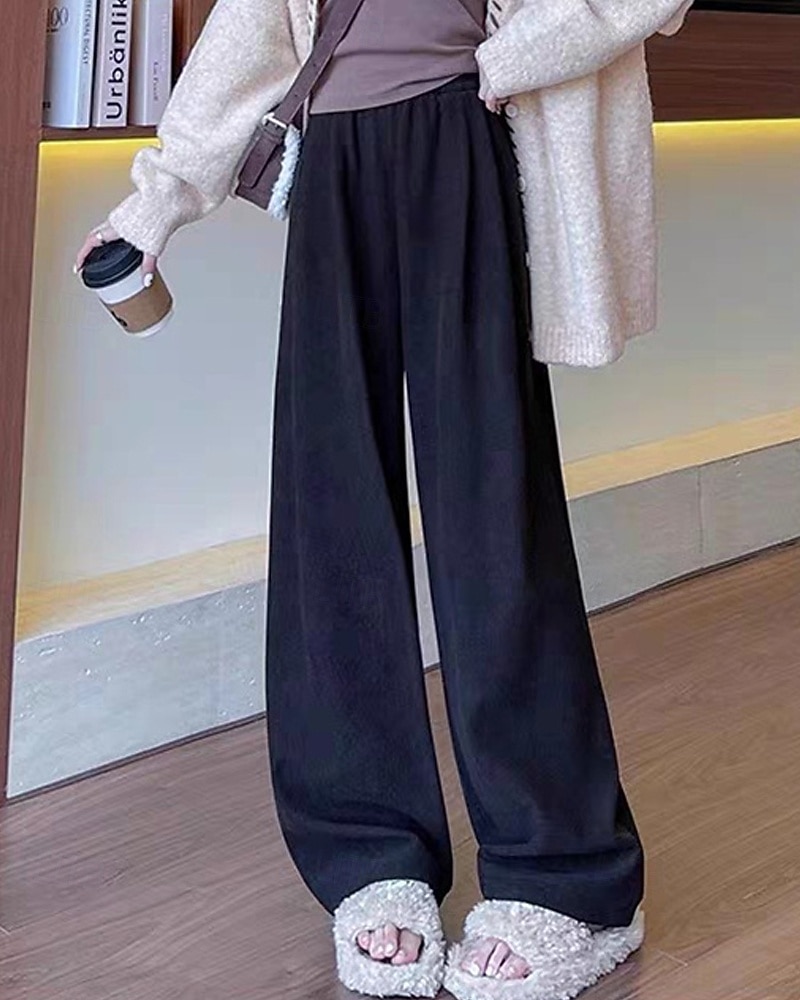 Per donna Pantaloni in Pile Gamba larga Pantaloni Moda Streetwear Lunghezza intera Vita Alta Semplice Elastico in vita Lavorato a maglia Caldo Confortevole Micro-elastico Streetwear Abbigliamento del 2025 a $27.99 –P12