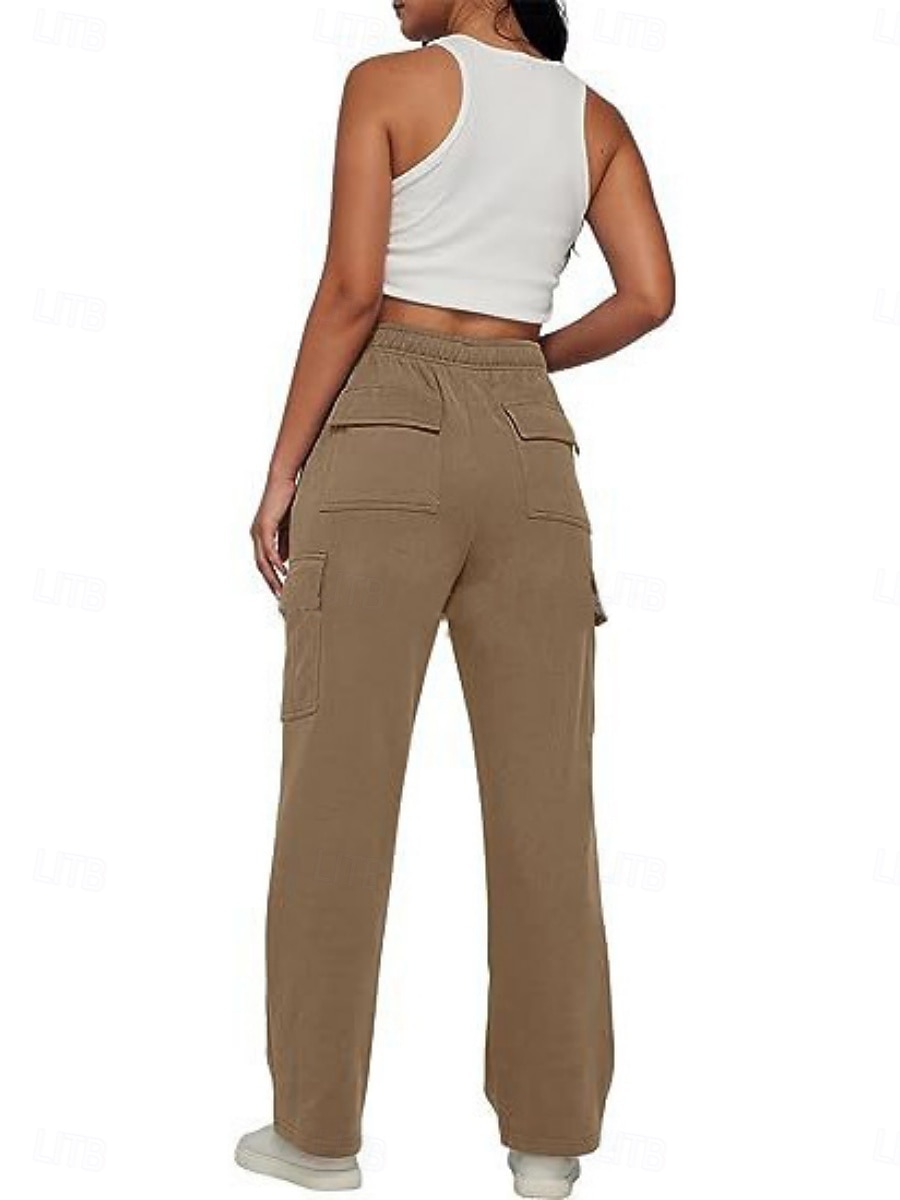 Mulheres Calças Cargo chinês Moda Roupa de rua Casual Comprimento total Cintura Alta Tecido Bolsos Cintura elástica Confortável Macio Micro-Elástica Ao ar livre Rua Castanho Escuro Cinzento Escuro de 2025 por $37.99 –P3