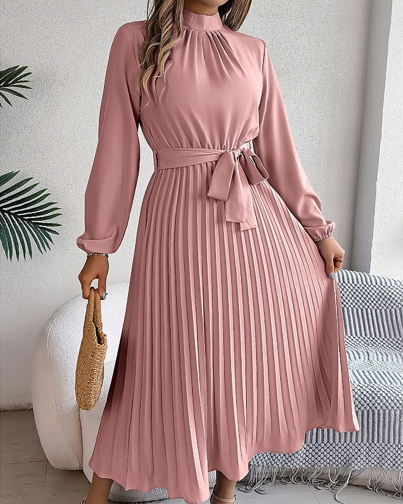 Mulheres Vestido midi vestido de cetim Vestido de festa Vestido Coquetel Vestido franzido Elegante Moderno Festa de Noite Festa Encontro Normal Tecido Manga Longa Colarinho Chinês Preto Rosa Vinho de 2026 por $31.99 –P4