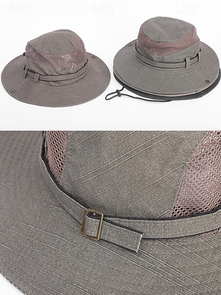 Męski kapelusz safari z ochroną przeciwsłoneczną – oddychający, siateczkowy kapelusz wędkarski z szerokim rondem i paskiem pod brodą, idealny na piesze wędrówki, kemping i podróże 2026 - $18.99 –P7
