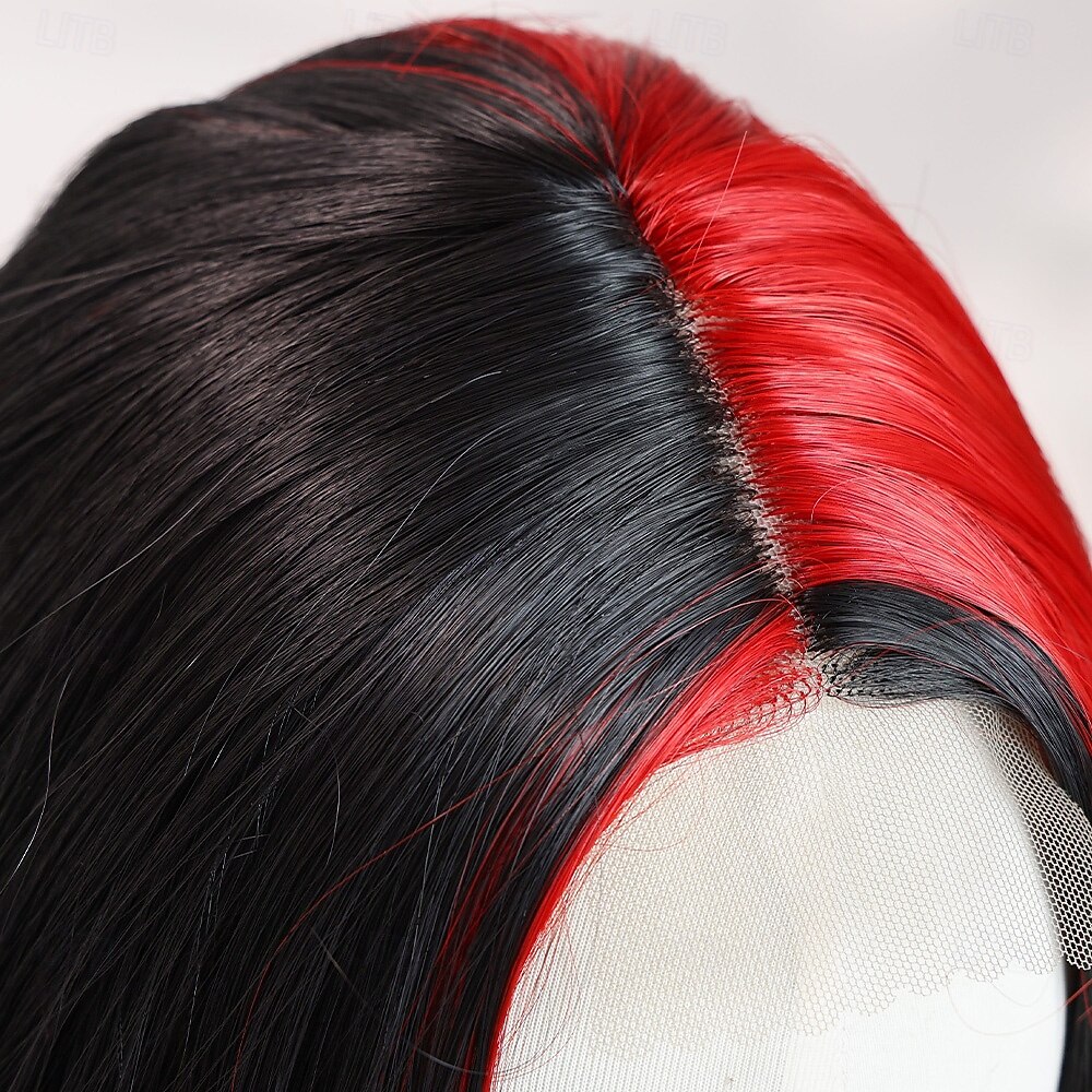 Peruca sintética Ondulado Estilo 28 polegada Multi Cores Parte do meio Parte U Peruca Mulheres Peruca Preto / Vermelho de 2026 por $40.99 –P6