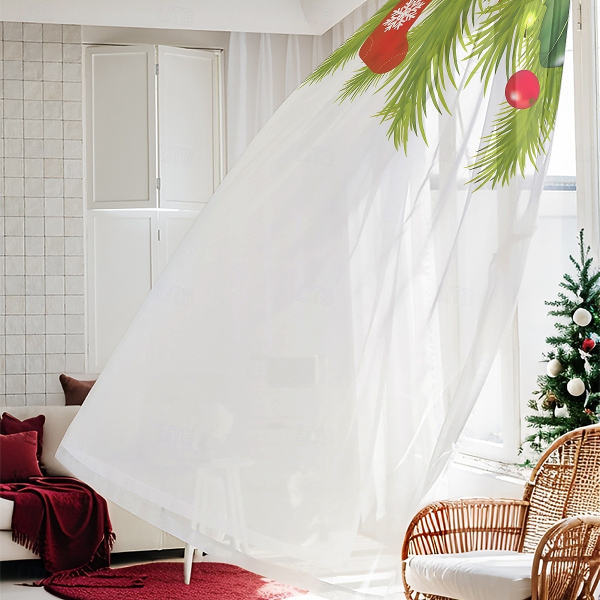 1 st ny julserie transparent gardin, 3D digitaltryckt stångficka fönstervoile, sovrum &vardagsrumsdekoration, direkt från fabriken 2025 - $12.49 –P1