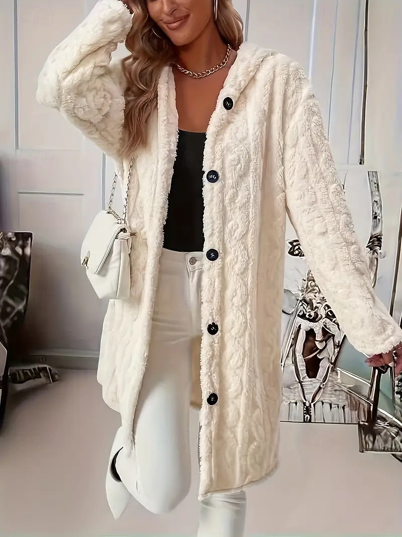 Damen Sherpa-Jacke Bequem Atmungsaktiv Jacquard Elegant Lässig Einfach Urlaub Straße Lässig Alltagskleidung Einreihig Lang Mit Kapuze Normale Passform Langarm Oberbekleidung Beige Frühling Herbst 2025 - $37.99 –P5