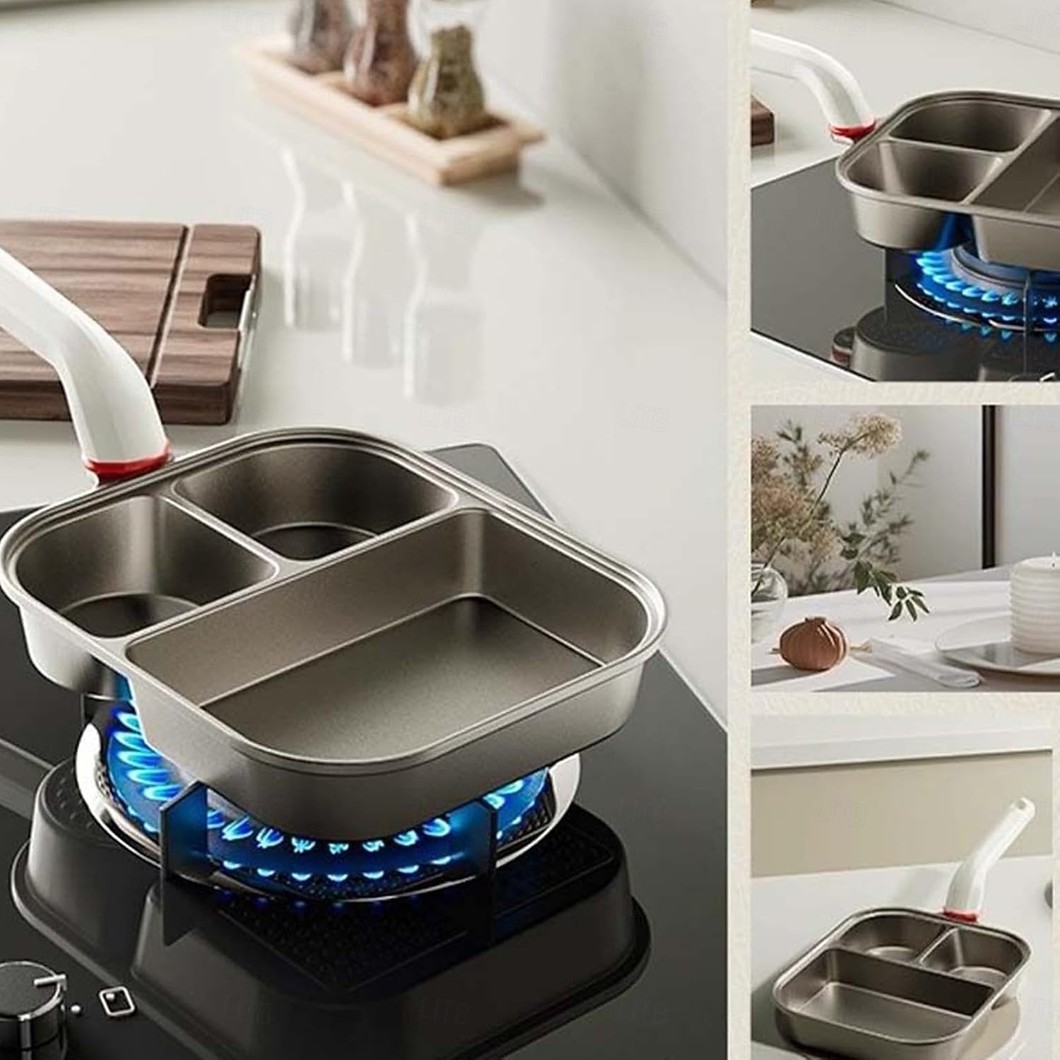 Poêle antiadhésive 3 en 1 en alliage de titane avec poignée surélevée anti-brûlure, grattoir et brosse à huile, poêle à petit-déjeuner, marmite à hamburger, poêle à petit-déjeuner multi-sections, gril de 2026 ? $33.99 –P6