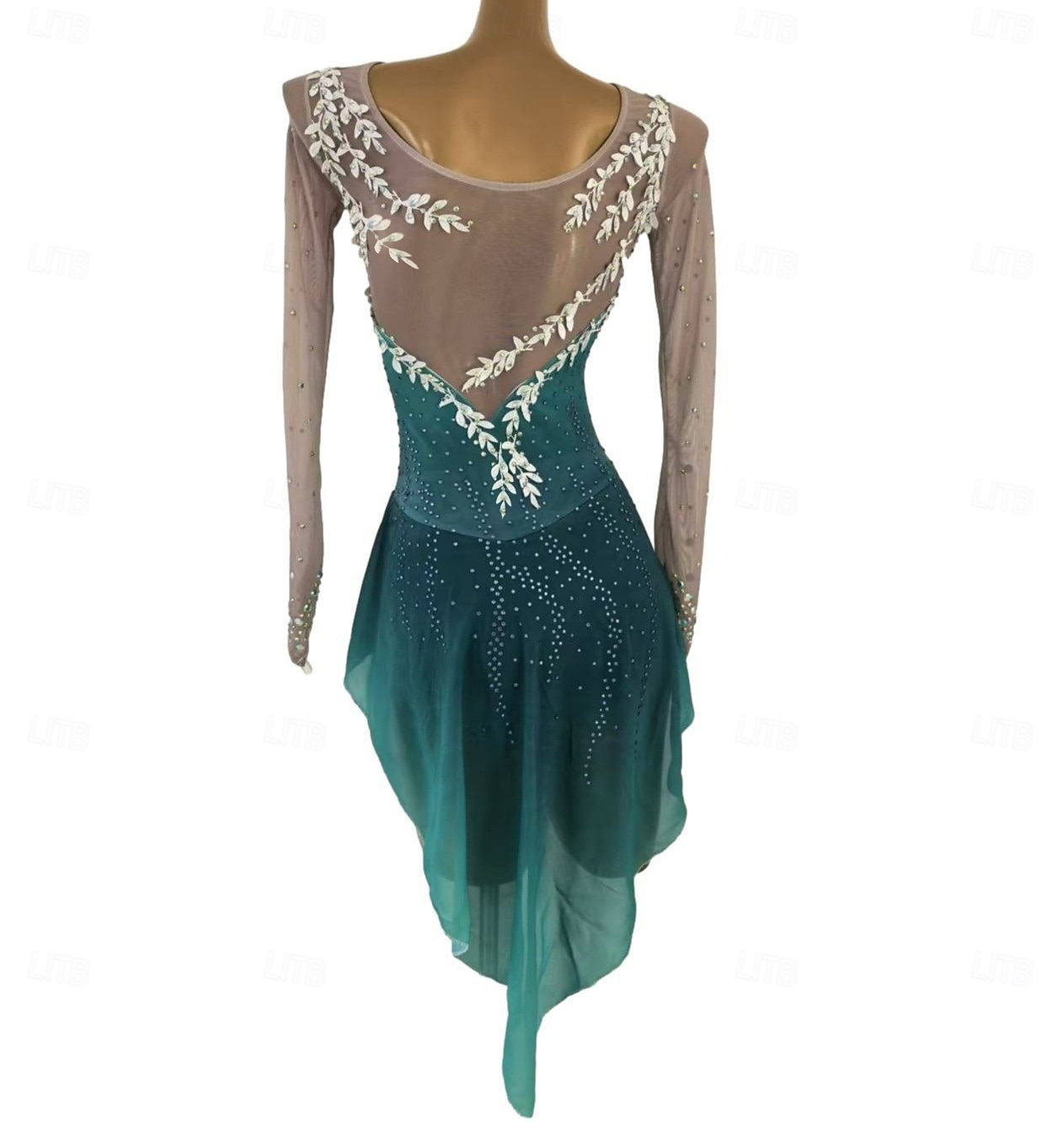 Vestido de patinaje artístico Mujer Chica Patinaje Sobre Hielo Vestidos Verde Espalda Abierta Costura asimétrica Malla Alta elasticidad Entrenamiento Competición Ropa de Patinaje Clásico Cristal 2026 - $268.19 –P3