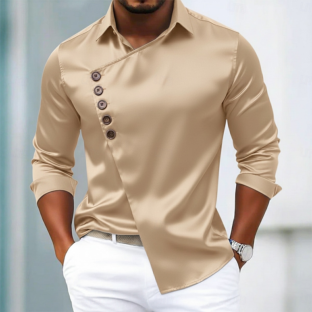 Per uomo Camicia Camicia in raso Camicia elegante Camicia casual Camicia con Bottoni Camicia da Ballo Semplice Formale Matrimonio Blu chiaro Nero Blu reale Oro Manica Lunga Bavero Tutte le stagioni del 2025 a $23.99 –P4