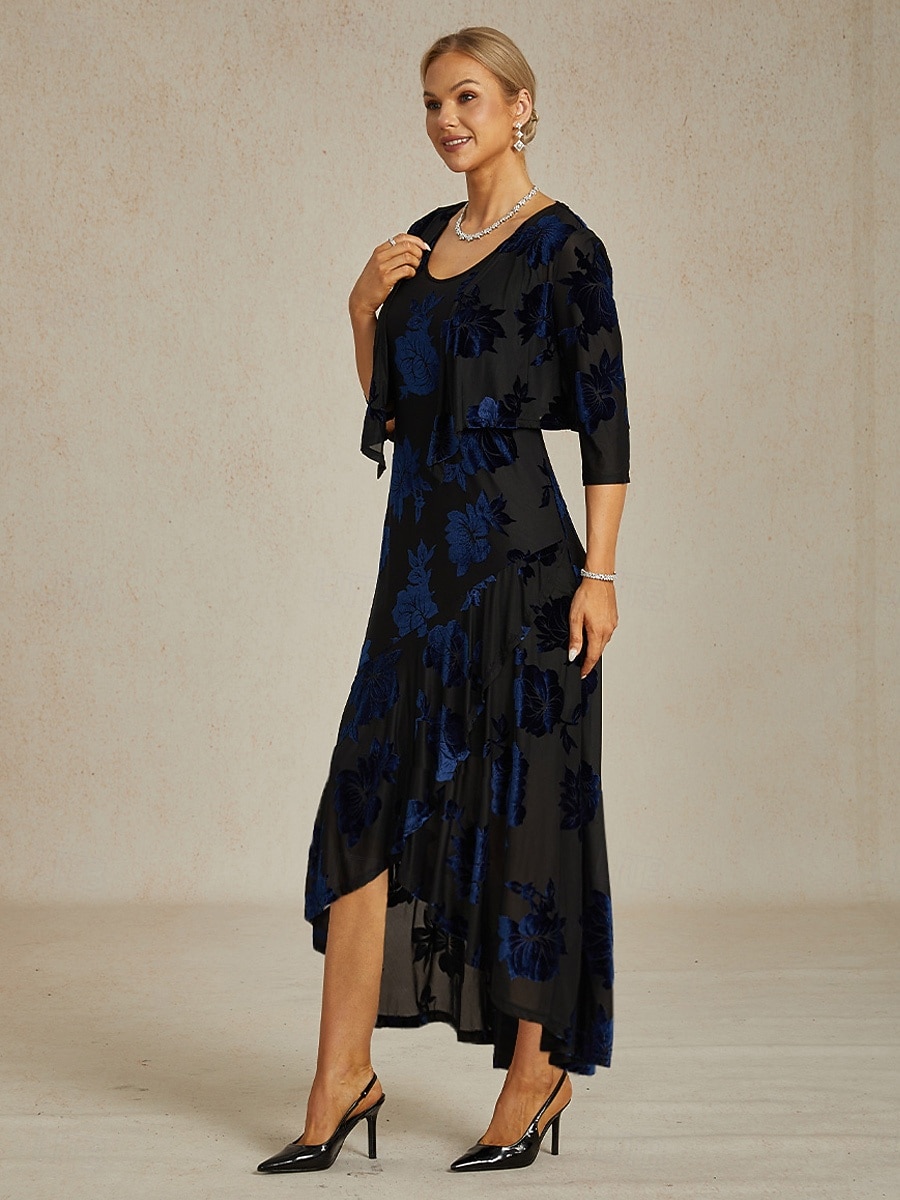 Femmes Haussements d'épaules Fleuri Élégant ancien Manche 3/4 Col en V robe demoiselle d honneur Tenue de soirée Soirée bleu marine Automne Hiver de 2025 ? $49.99 –P5