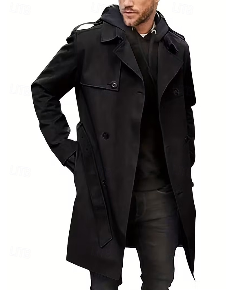 Herren Mantel Trenchcoat Langer Trenchcoat Urlaub Täglich Frühling Herbst Polyester Winddicht Oberbekleidung Bekleidung Mode Klassisch Einfach Tasche Revers Doppelreihig 2025 - $44.99 –P9