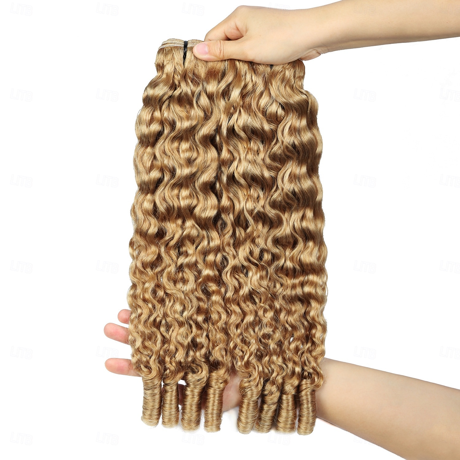 Extensiones de cabello humano rizado birmano, color marrón lino, n.° 27, de 18, 18 y 20 pulgadas, con extremos en espiral. 2025 - $289.39 –P3