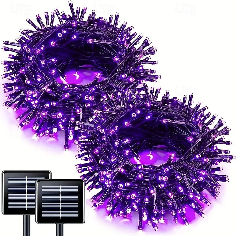 1 stuk zonne-lichtsnoer Halloween buitendecoratie IP65 waterdicht zonne-sprookjesachtige twinkelende lichtjes 8 verlichtingsmodi geschikt voor Halloween, Kerstmis, feest, boom, bruiloft, tuin, balkon, 2025 - $12.99 –P9