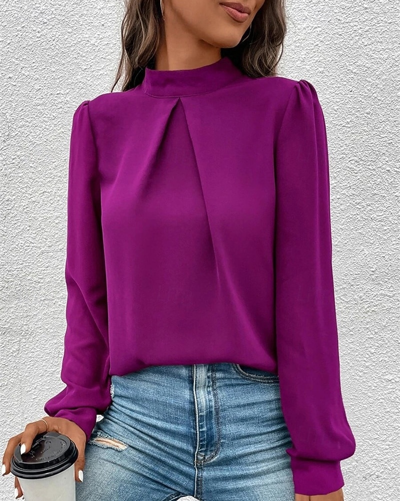 Γυναικεία Πουκάμισο Κομψή Φιλάρεσκος Σατέν Μπλούζα Συμπαγές Χρώμα Στυλάτο Καθημερινό Μακρυμάνικο Ζιβάγκο Κανονικά μπλουζάκια Καθημερινά Εξόδου Μαύρο Κίτρινο Πράσινο Ανοικτό Ρουμπίνι Βυσσινί 2026 - $27.99 –P9