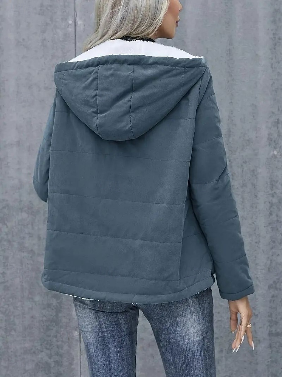 Dam Vinterkappa Fleece-jacka Bekväm Andningsfunktion Ficka Ledigt Slät Semester Gata Ledigt Dagliga kläder Dragkedja Normal Huva Normal Långärmad Ytterkläder Svart Blå Kaki Vår Höst 2025 - $35.99 –P13