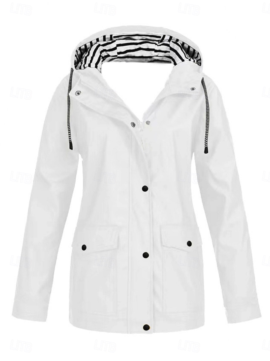 Mujer Chaqueta con capucha Cómodo Transpirable Bolsillo Botones Casual Plano Vacaciones Calle Casual Ropa Cotidiana Botonadura Simple Regular Con Capucha Ajuste regular Manga Larga Ropa de calle 2025 - $31.99 –P2
