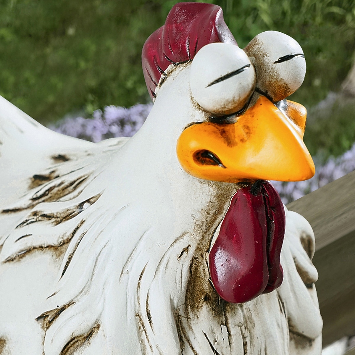 hauska valkoinen kana-aitakoriste – söpö &omituinen ilme puutarhakoriste, vedenpitävä hartsikanahahmo pihalle, terassille, maatilan aidan koristeluun 2026 - $6.99 –P9