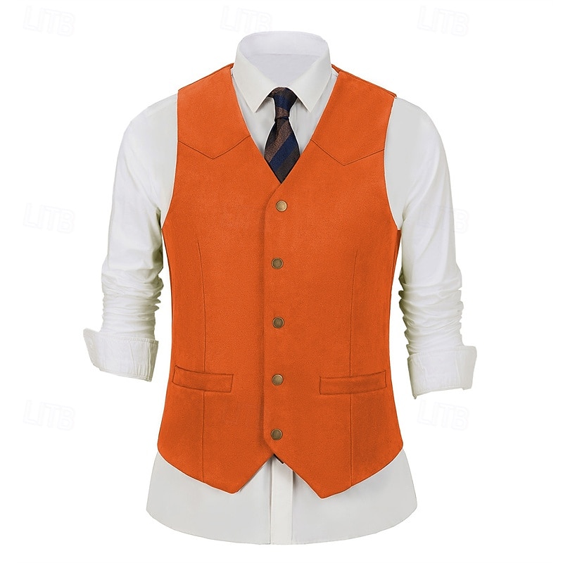 Herren Weste aus Wildlederimitat Weste Gilet Urlaub Party Geschäft Mode Lässig Frühling Herbst Tasche Knöpfe Polyester Bequem Einfach Einreihig Ein-Knopf V Ausschnitt Normale Passform Schwarz 2025 - $32.99 –P7