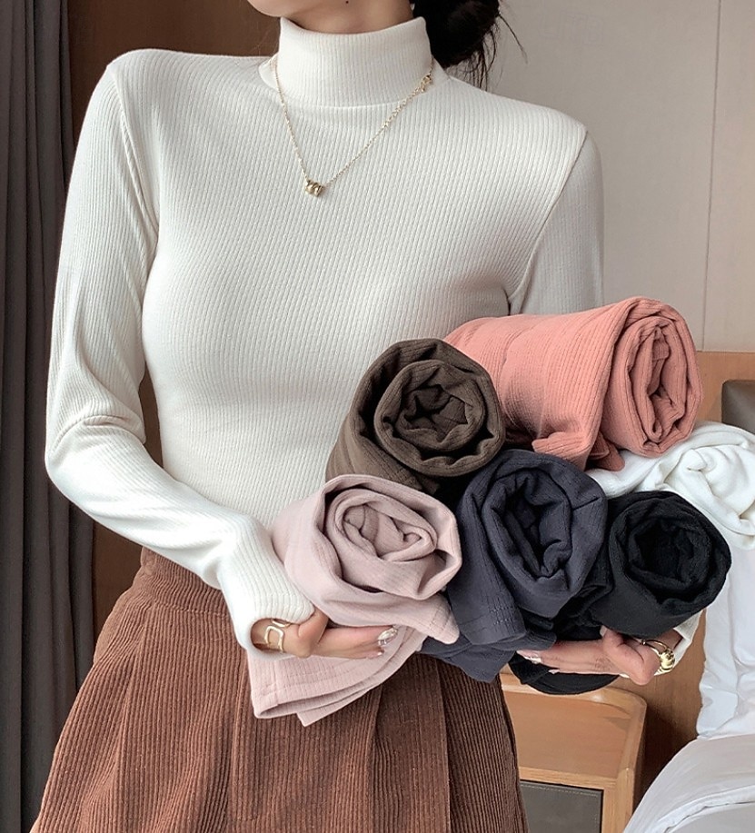 Per donna Felpa Elegante Casual Morbido Colore Puro A Coste Dolcevita Lavorato a maglia Manica Lunga Top Regolari Maglia All'aperto Quotidiano Weekend Nero Bianco Autunno Inverno del 2025 a $11.99 –P1
