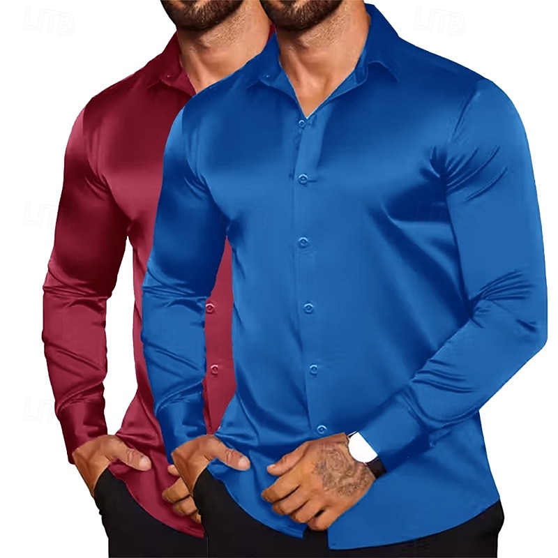 Homme Chemise Comme de la soie Chemise en satin Chemise habillée Chemise Boutonnée Uni Formel Mariage Blanc + Rouge Blanc + Vert Noir + blanc Blanc + Bleu manche longue Revers Printemps & Automne de 2026 ? $31.99 –P10