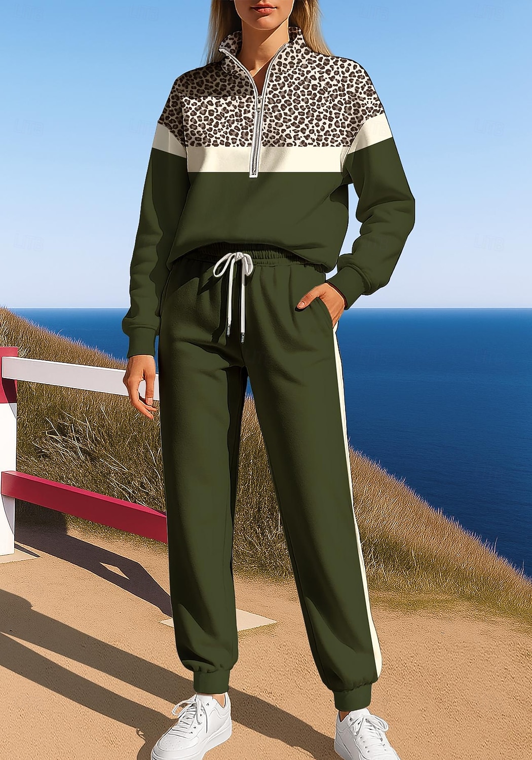 عيد الميلاد المجيد نسائي كنزة بدلة رياضية بذلة رياضة رباط سحاب جلد نمر سترة وبنطلون رياضي مجموعة ملابس رياضية الربيع أخضر غامق غير رسمي اكتشف - حل الخارج ناعم فضفاض كم طويل رياضة ألبسة رياضية 2025 - $37.99 –P3