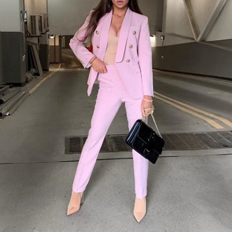 Femmes Actif Mode Ensembles de Pantalons Blazers Costumes manche longue Col de chemise Uni Dubbele Rij Knopen Vacances Décontracté Quotidien Noir Blanche Jaune Automne Coupe régulière de 2025 ? $25.99 –P7