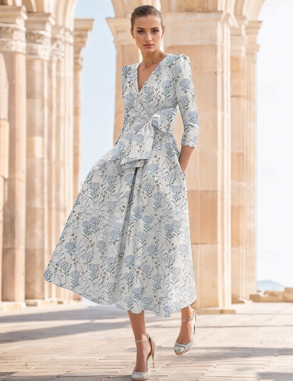 Linea ad A Abito Lunghezza alla caviglia Abiti da Cocktail Abiti da festa Elegante Vintage Mezza Manica Scollo a V Ospite di nozze Chiesa Staccabile Jacquard con Fiocco/Fiocchi Fiore del 2026 a $165.59 –P2