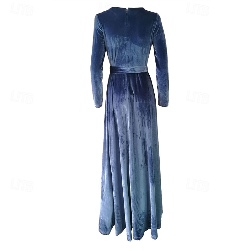 Damen Midikleid Samtkleid Cocktailkleid Elegant Mode Modern Outdoor Party Party-Abendmode Normale Passform Einfach Langarm Rundhalsausschnitt Blau Frühling Winter Herbst 2025 - $31.99 –P6