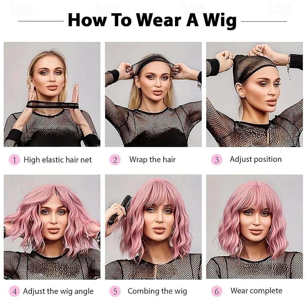 Synthetische bobpruik met pony voor vrouwen, bordeauxrode synthetische hittebestendige losse krullende golvende pruik, korte wijnrode lijmloze bobpruik, kapsel voor elke dag 2026 - $21.99 –P7