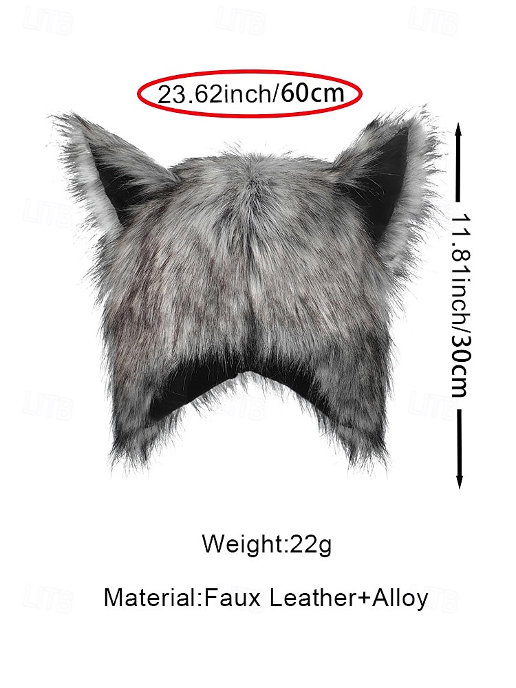 мужская шапка с волчьими ушками на Хэллоуин – пушистая полиэстеровая плюшевая шапка для костюмированной вечеринки, вечеринки и зимнего ношения 2025 - $14.99 –P8