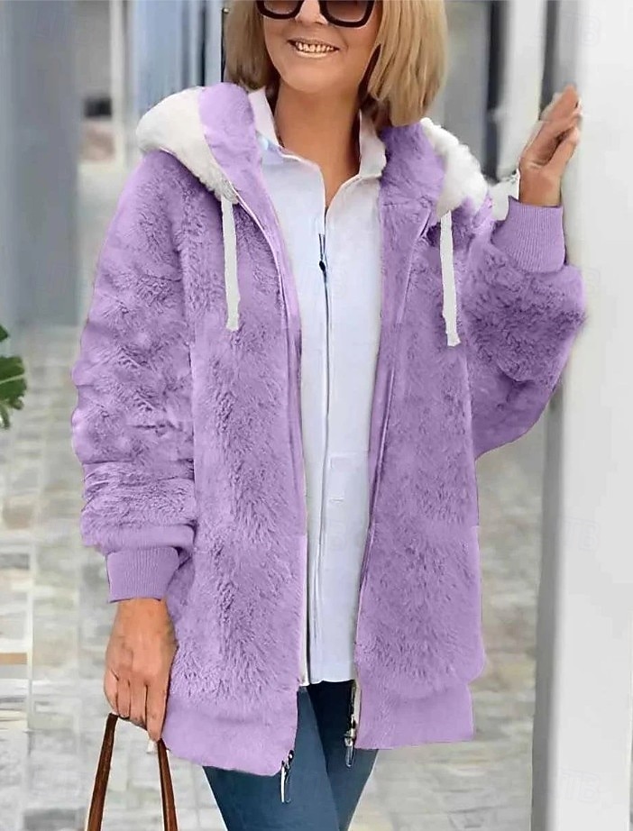 Women's Fleece Jacket Casual Jacket Hoodie Jacket Comfortable Breathable Zipper Pocket Casual Solid Color Vacation Street Casual Daily Wear Zipper Regular Hooded Regular Fit Long Sleeve Outerwear 2026 - $35.99 –P5
