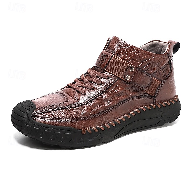 Botas masculinas de couro sintético genuíno marrom para caminhadas ao ar livre com sola antiderrapante – calçado casual para viagem e aventura de 2025 por $54.99 –P2