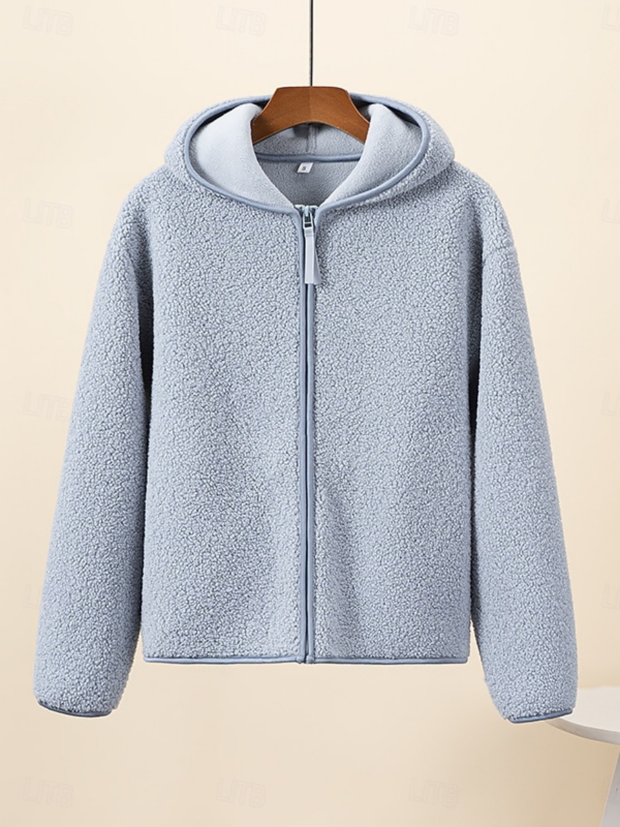 Mulheres Jaqueta sherpa Jaqueta casual Casaco com capuz Confortável Respirável Zíper Casual Tecido Férias Rua Casual Roupa Diária Zíper Padrão Com Capuz Normal Manga Longa agasalhos Azul Claro Preto de 2025 por $36.99 –P3